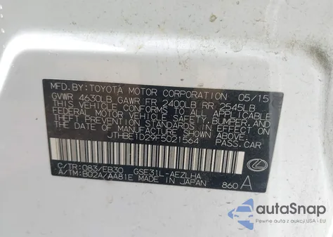 2015 Lexus Is 350 from USA, damaged, VIN JTHBE1D29F5021564